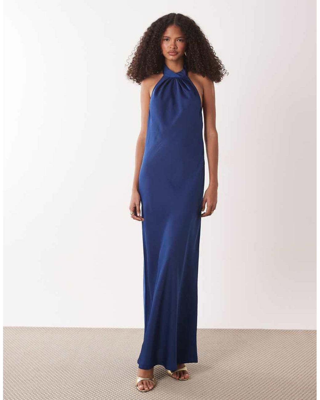Jdy Blue Halter Neck Satin Maxi Dress