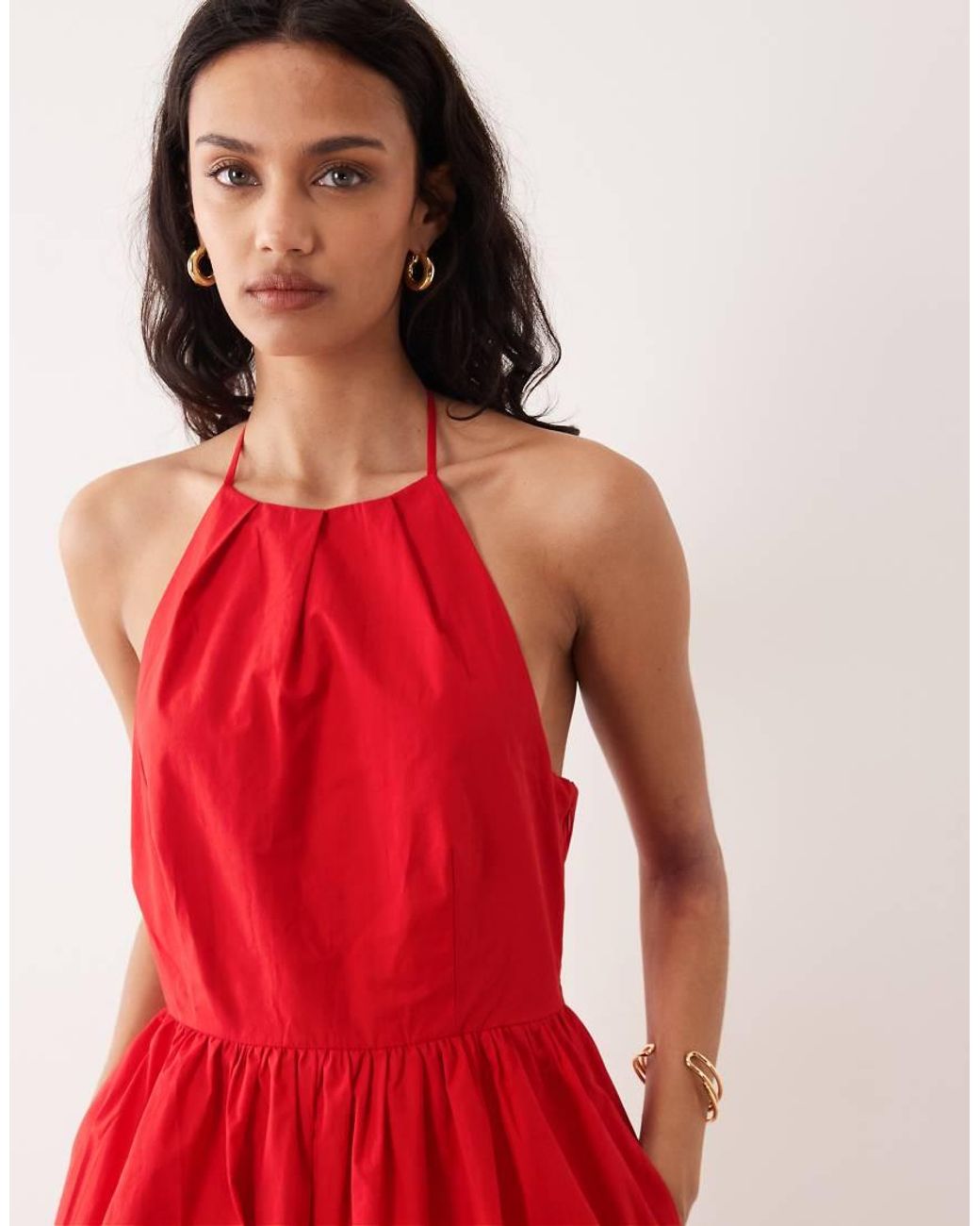 Nobody's Child Red Amber Cotton Halter Neck Midaxi Dress