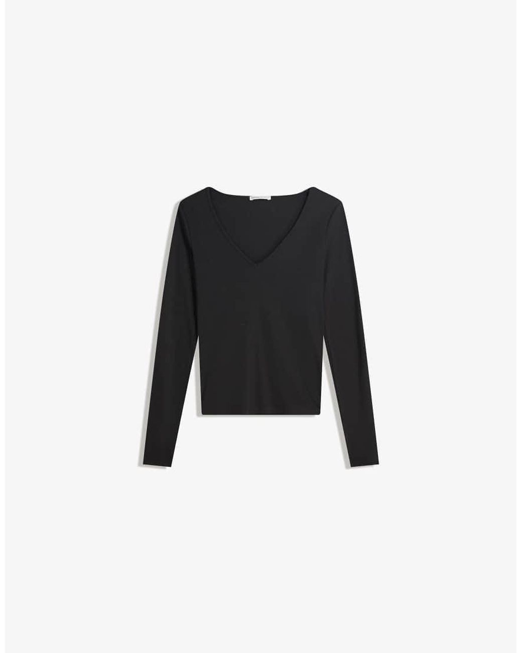 Bershka Black Long Sleeve V-neck T-shirt