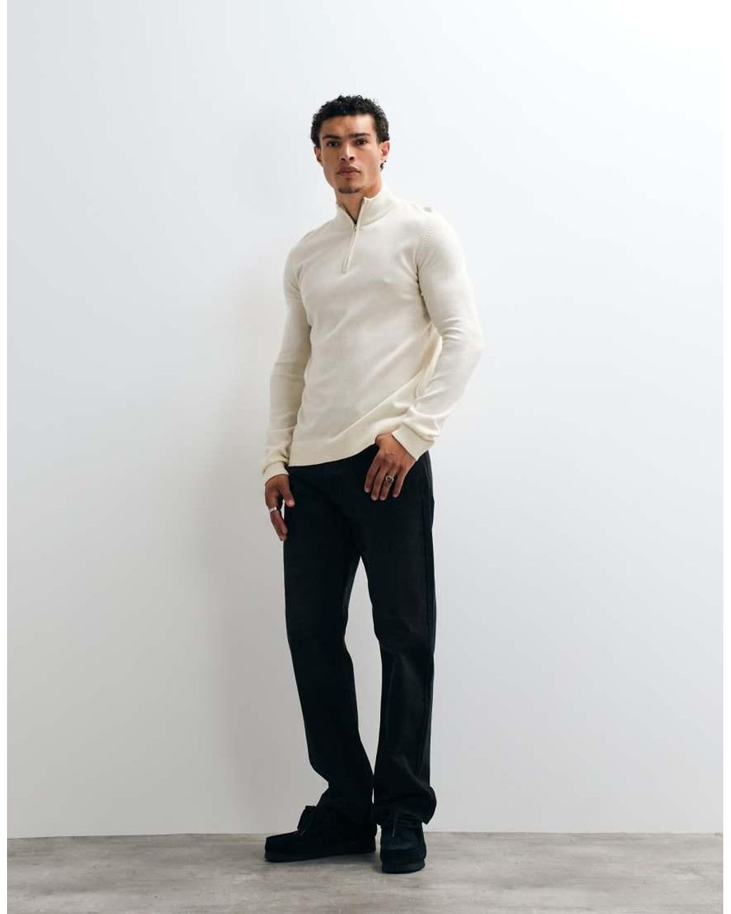 Brave Soul White 1/4 Zip Knit Sweater for men