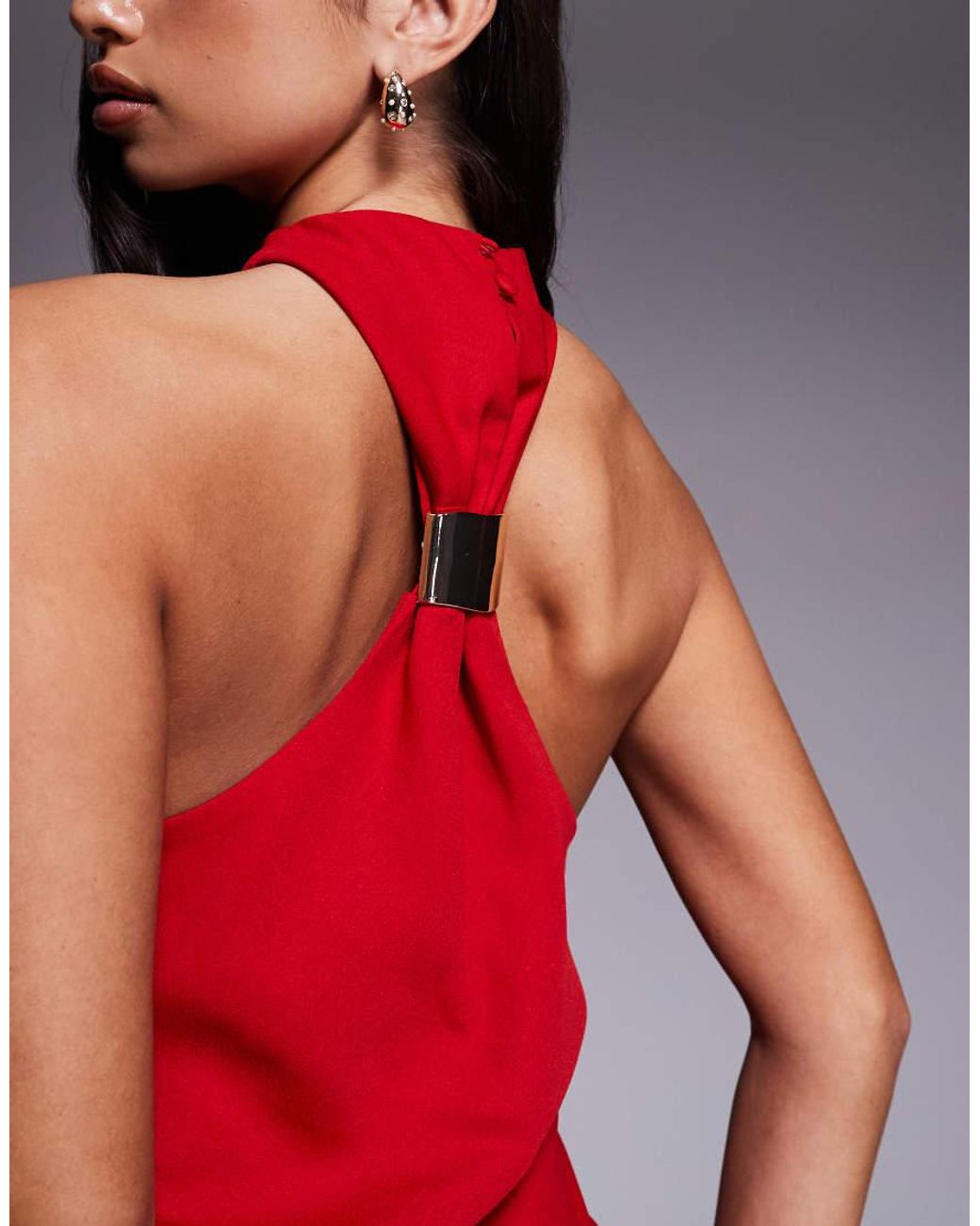 ASOS Red Twist Neck Midi Dress With Hardware Trim