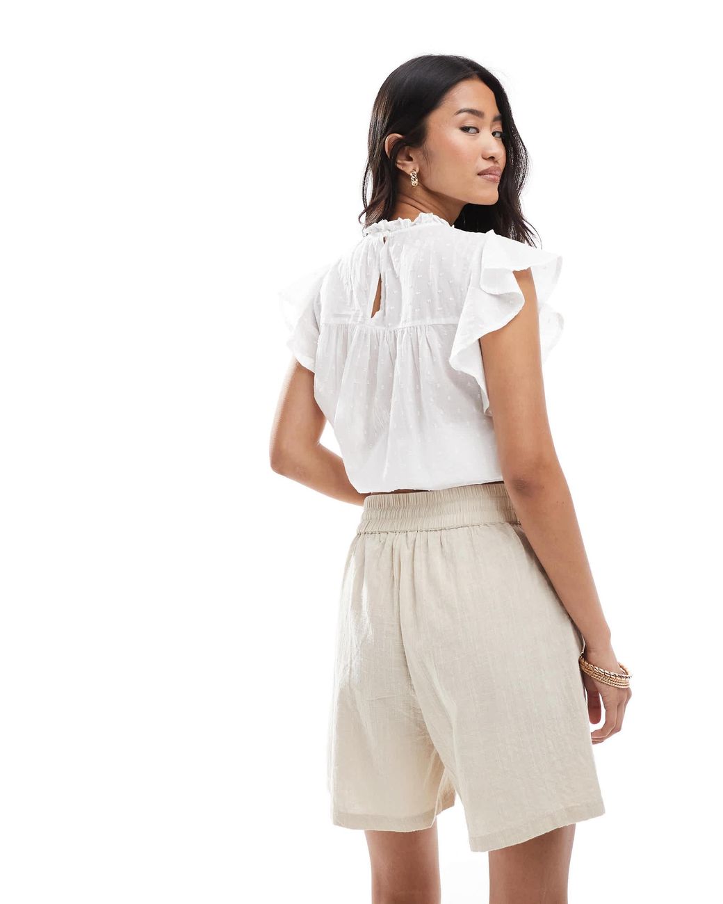 ONLY White Tie Front Textured Linen Look Bermuda Shorts Co-ord