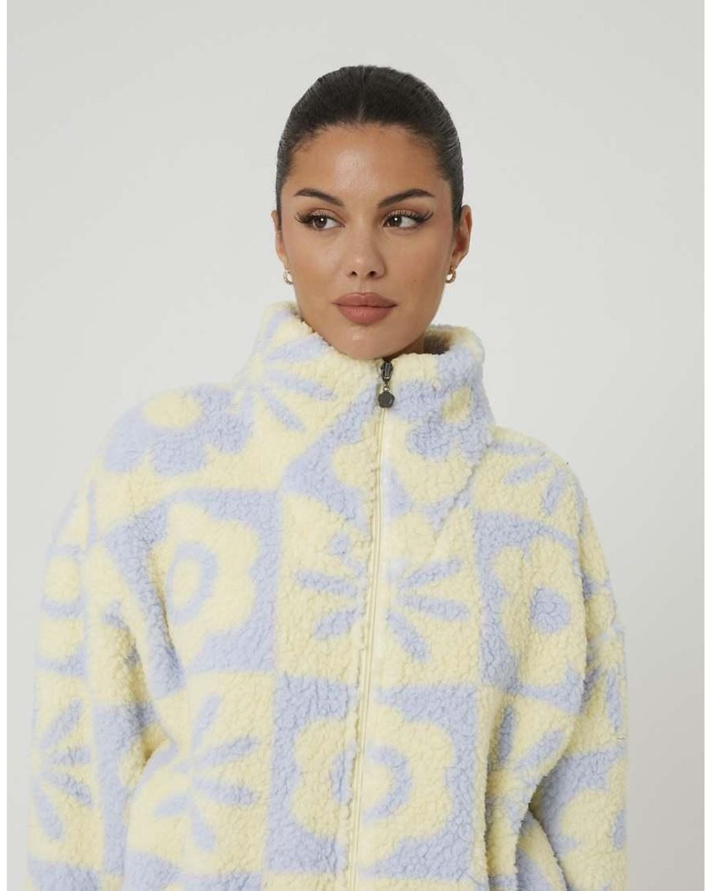 Brave Soul Natural Sherpa Fleece Floral Print Sweatshirt