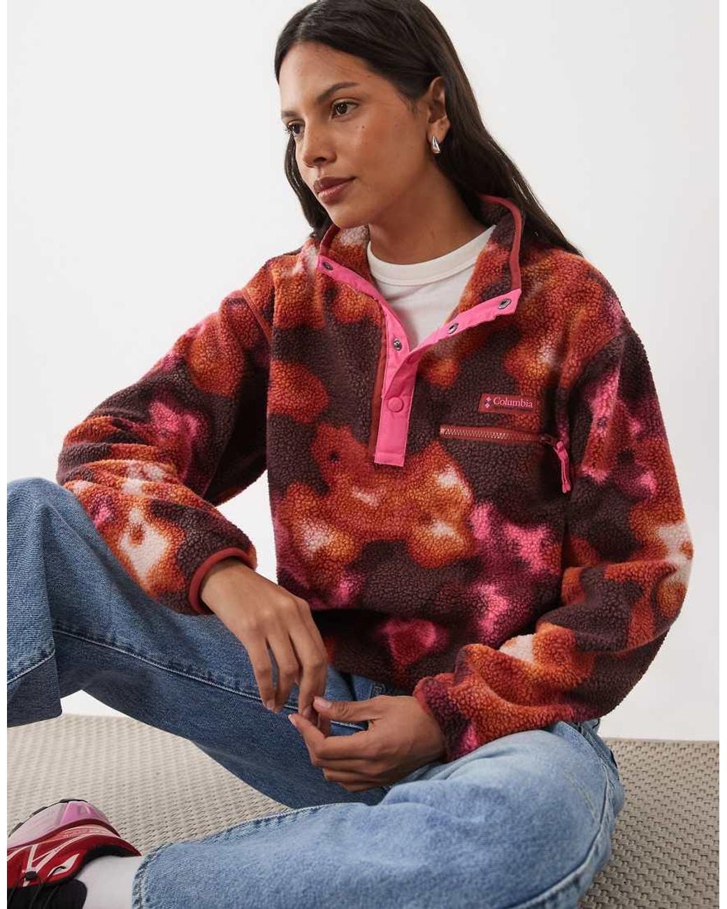 Columbia Red Helvetia Ii Dyeflower Cropped Half Snap Fleece