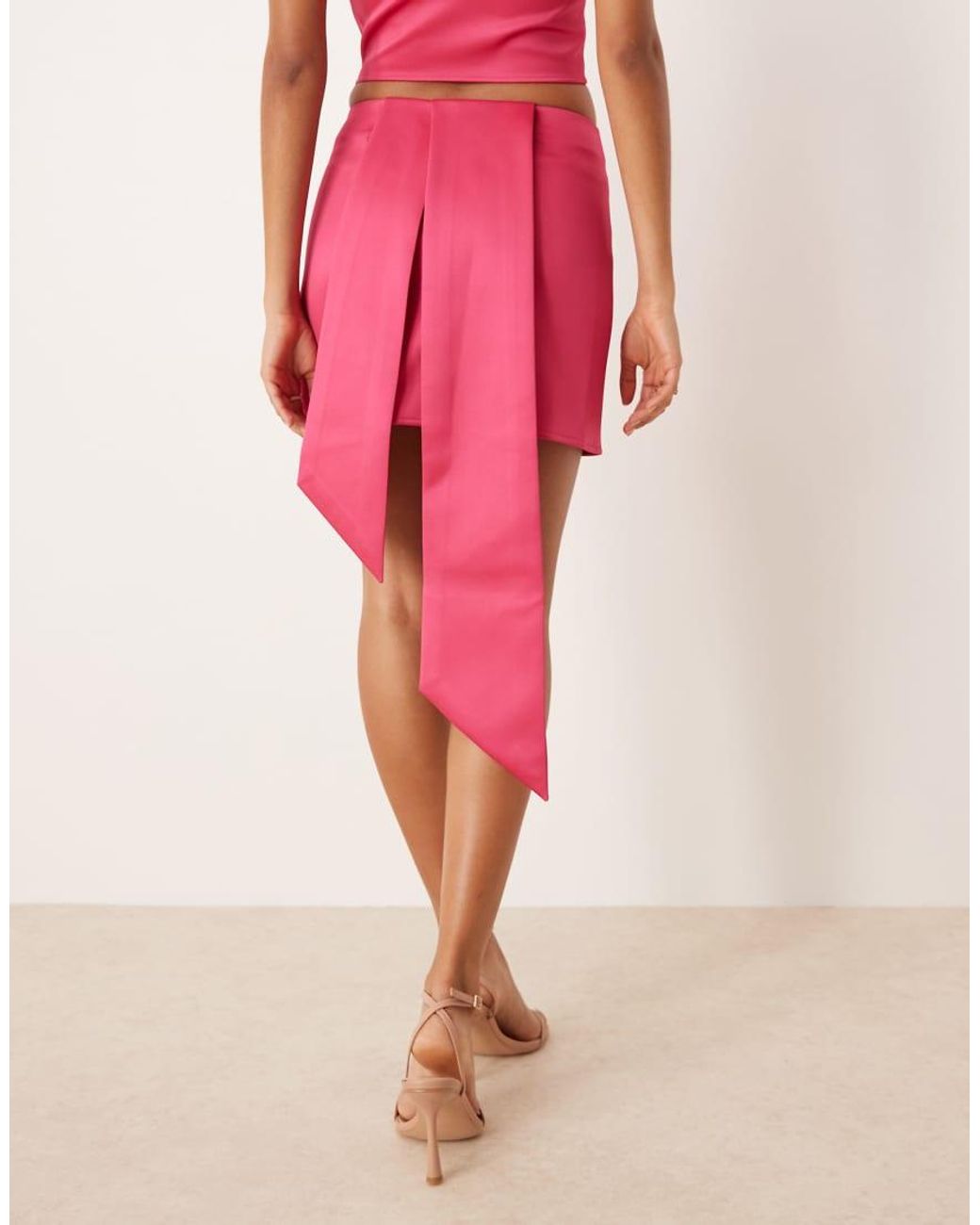 ASOS Pink Sash Detail Satin Mini Skirt