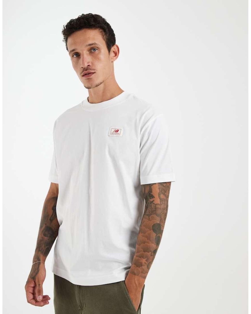 New Balance White Woven Label T-shirt for men
