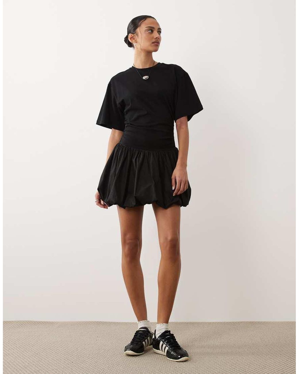 ASOS Black Cinched Waist Bubble Hem Mini Dress