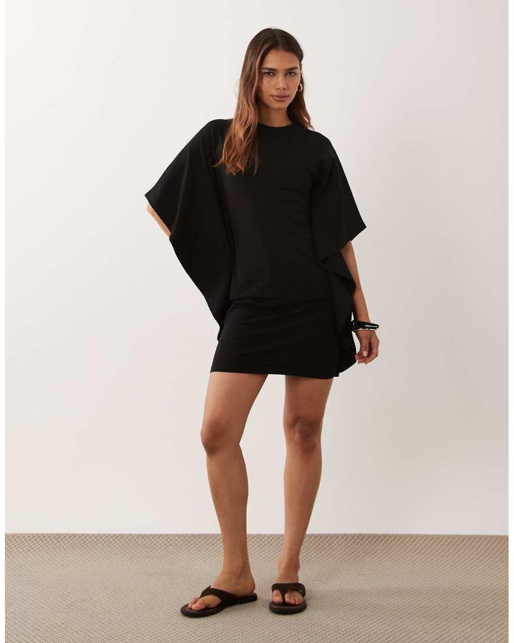 ASOS Black Cape Style Mini Dress With Tee Collar Neck