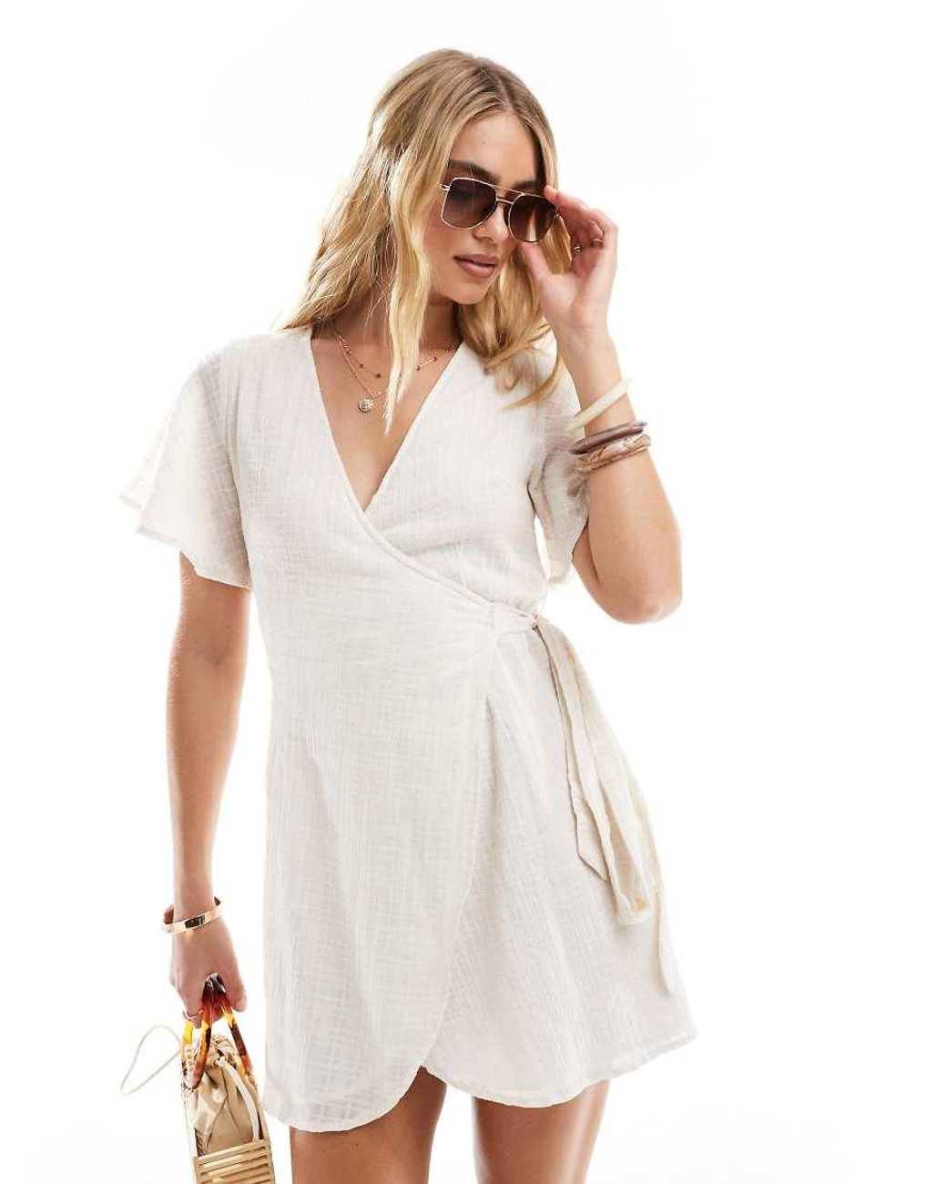 Billabong White All For You V Front Mini Wrap Dress