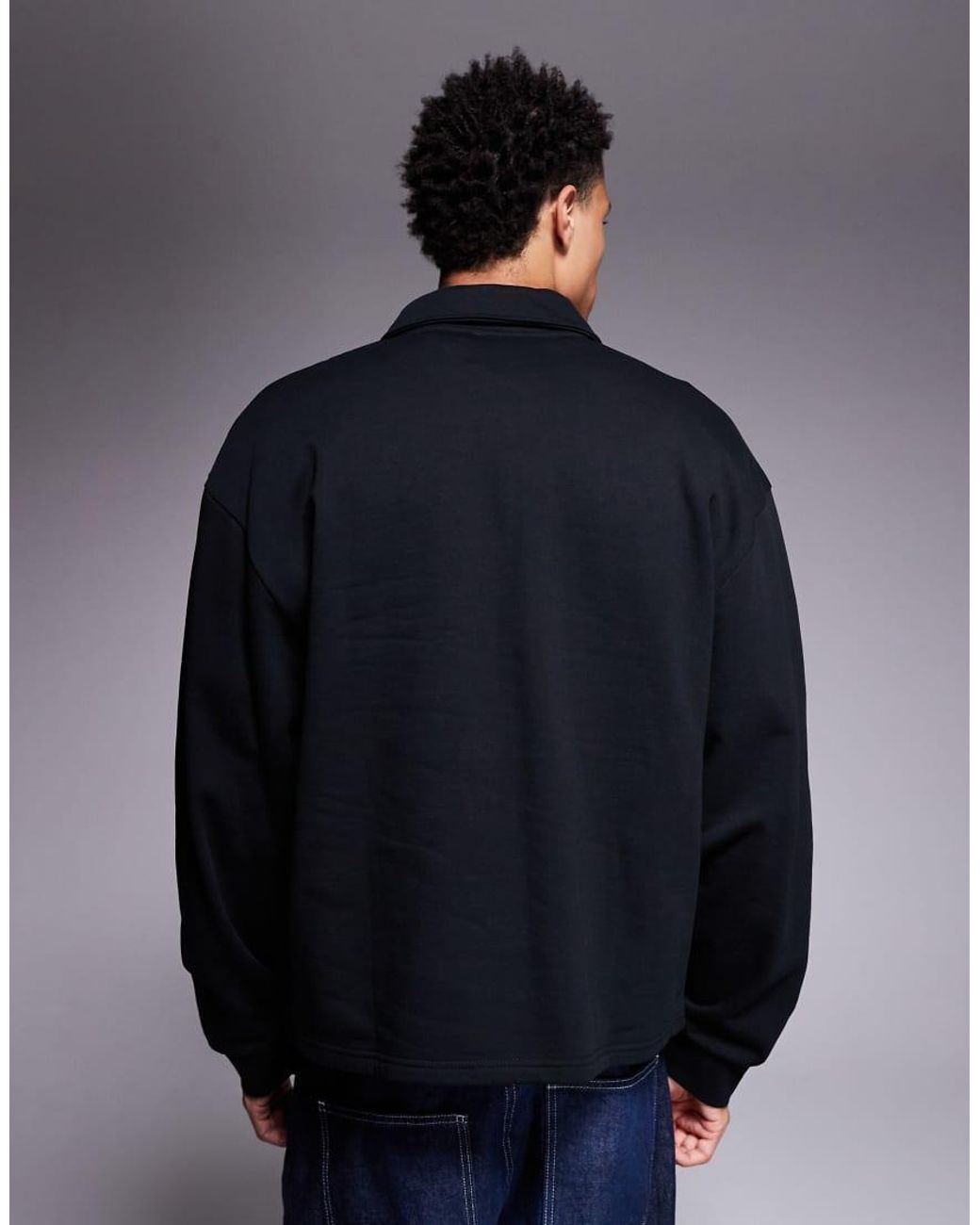 ASOS Blue Boxy Relaxed Quarter Zip Sweatshirt With Collar for men