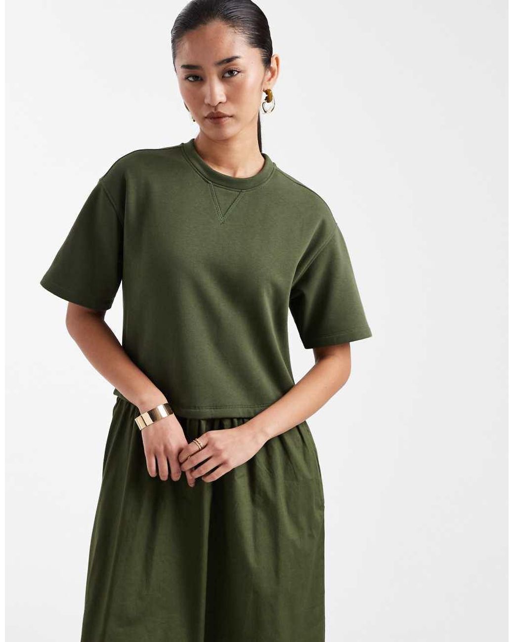 Threadbare Green Poplin Short Sleeve Midi Dress