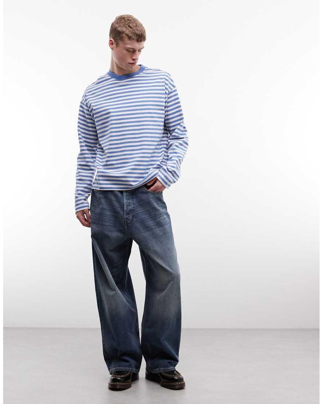 Weekday Blue Boxy Oversized Fit Long Sleeve T-shirt for men