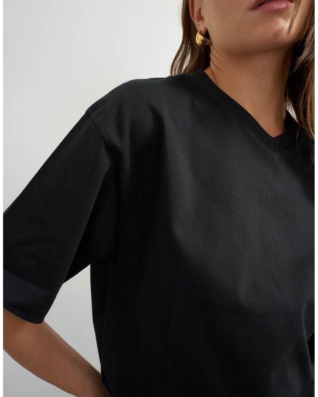 TOPSHOP Black Micro V Short Sleeve T-shirt