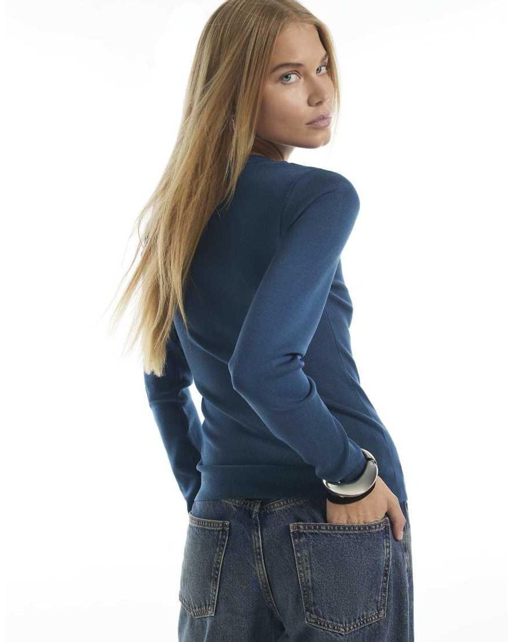 River Island Blue Ribbed Knit Layered Cuff Top