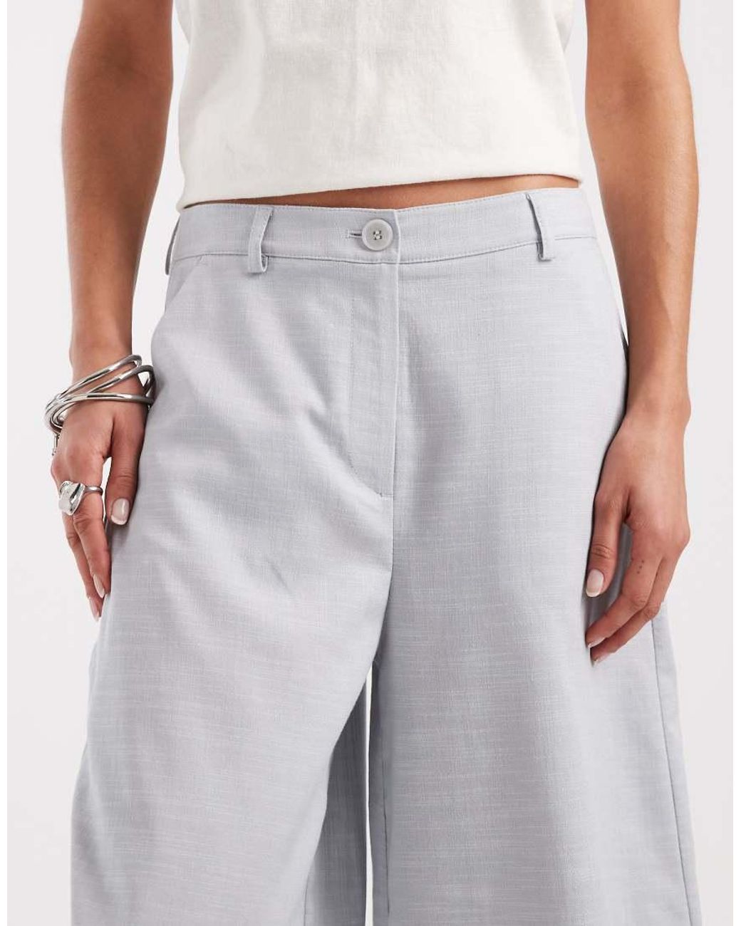 ASOS Gray Wide Leg Linen Look Culotte In