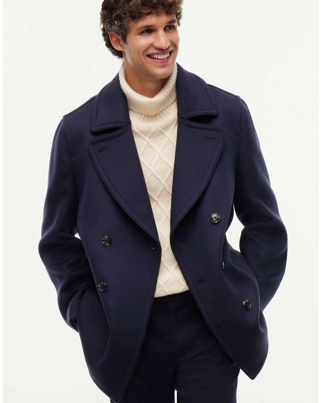 Tommy Hilfiger Blue New York Label Wool Blend Relaxed Peacoat for men