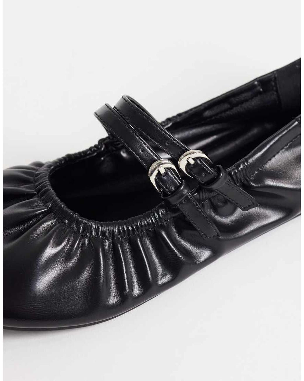 London Rebel Black Mia Strappy Ruched Ballet Flats