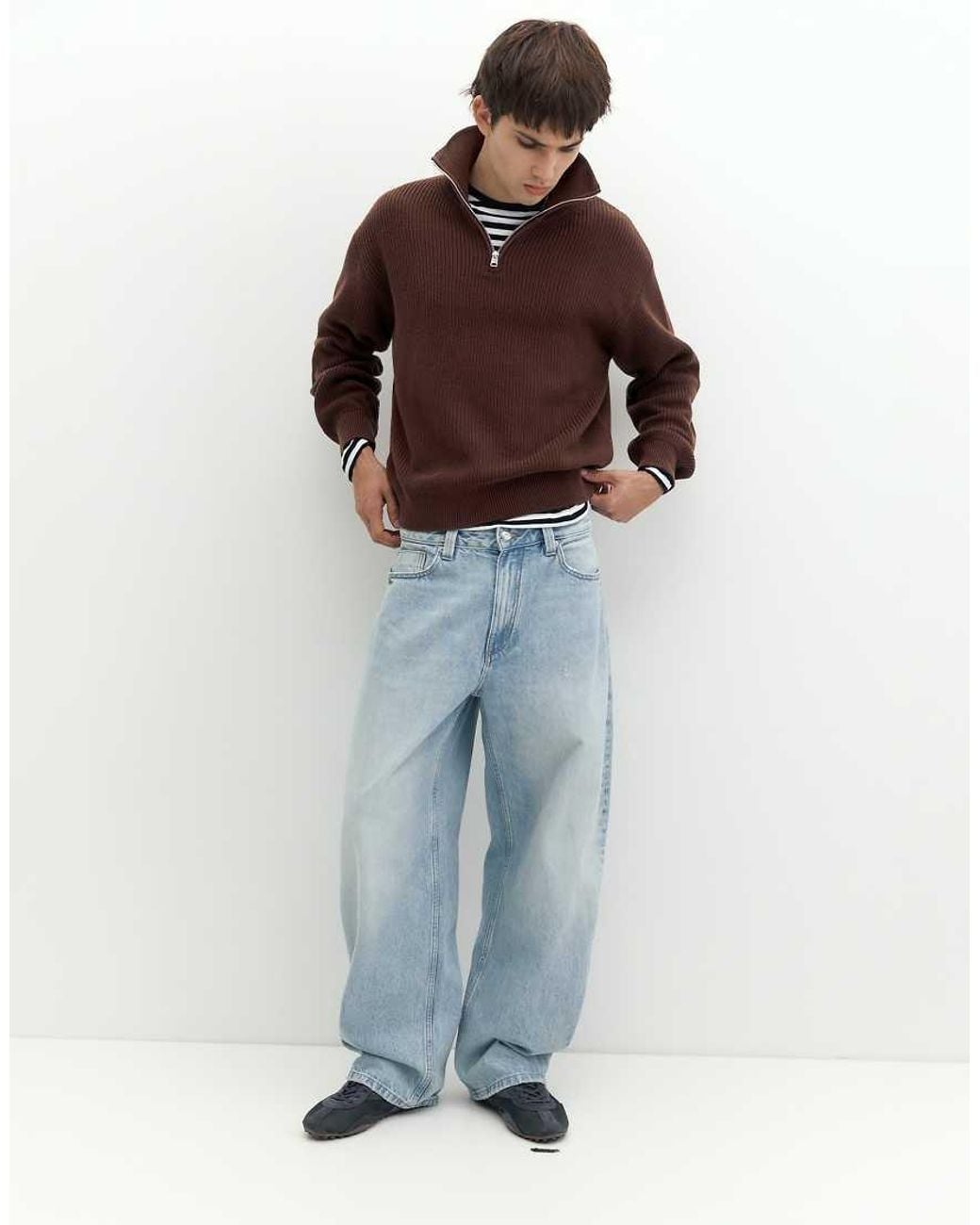 Pull&Bear Brown Half-Zip Jumper for men