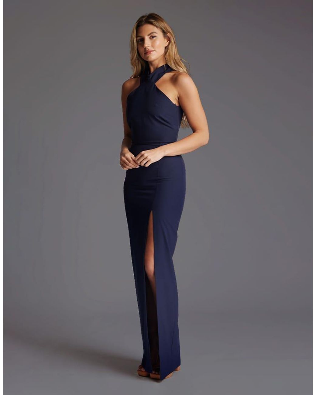 Vesper Blue Halterneck Maxi Dress With Bow