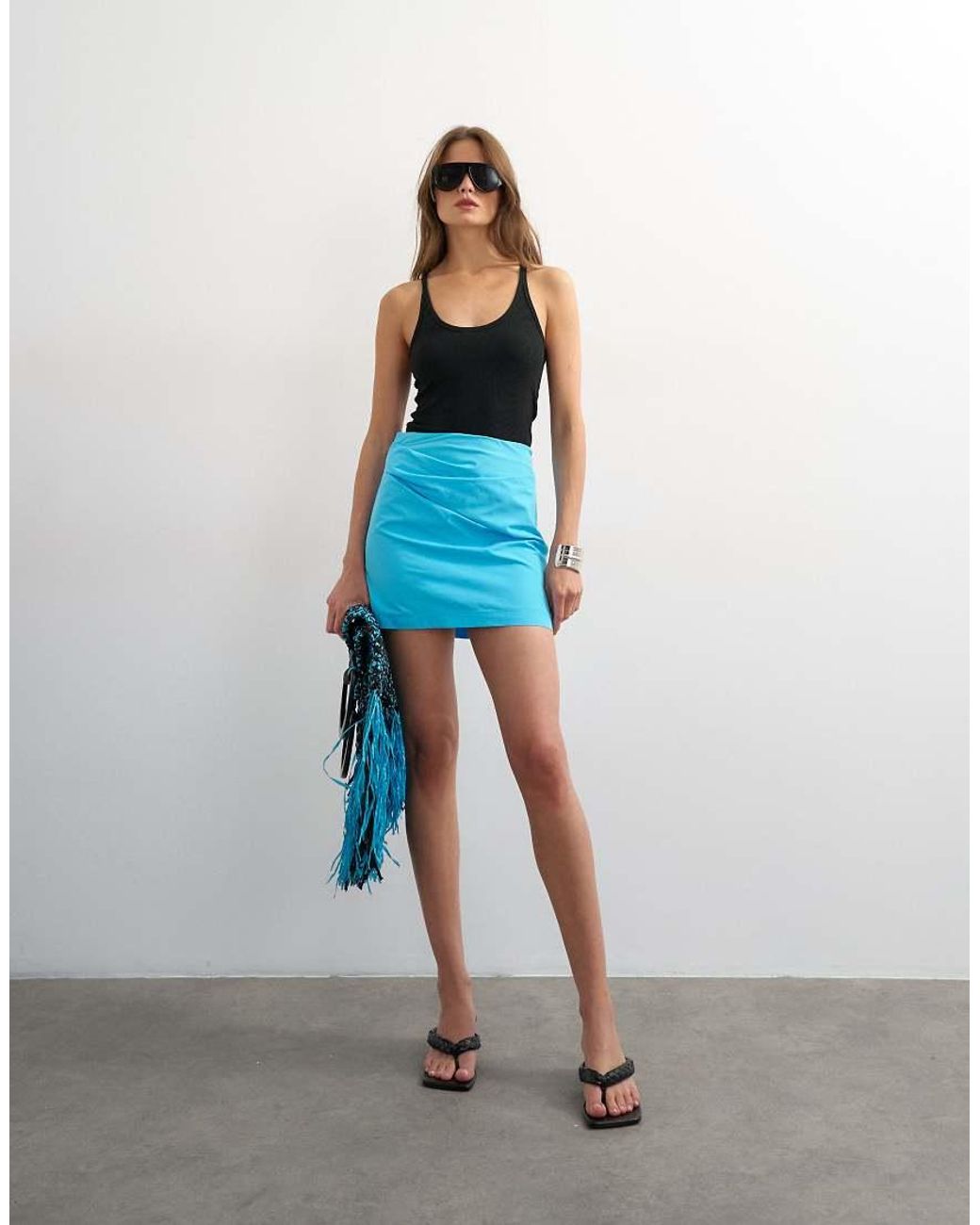 TOPSHOP Blue Draped Tuckside Mini Skirt
