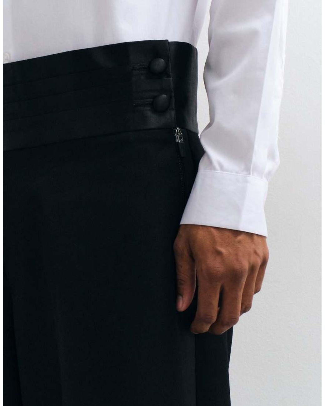 ASOS Blue Tailored Loose Leg Trousers With Cummerbund Waist for men