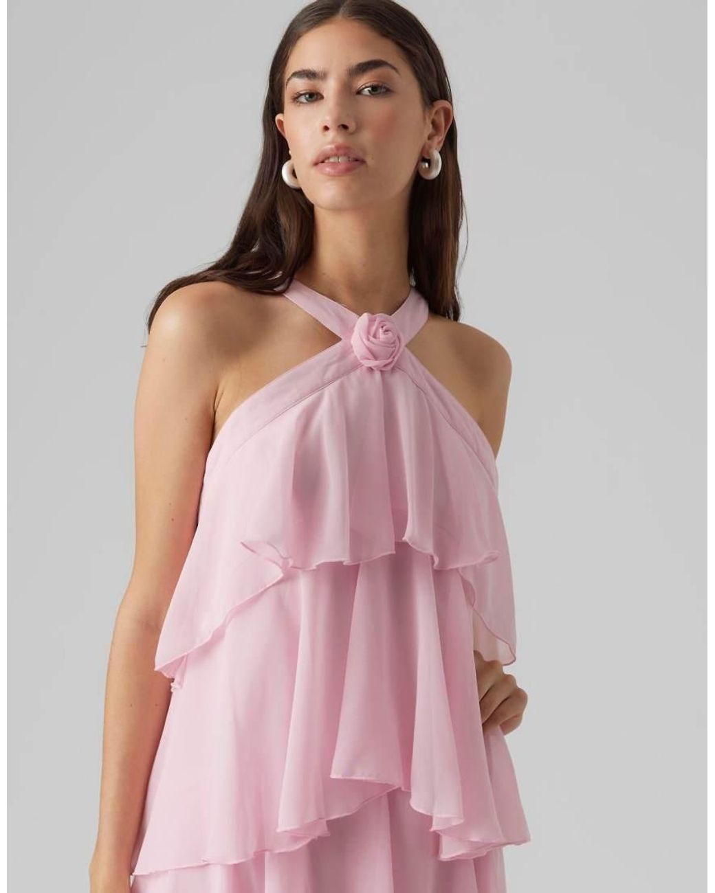 Vero Moda Pink Tiered Maxi Dress