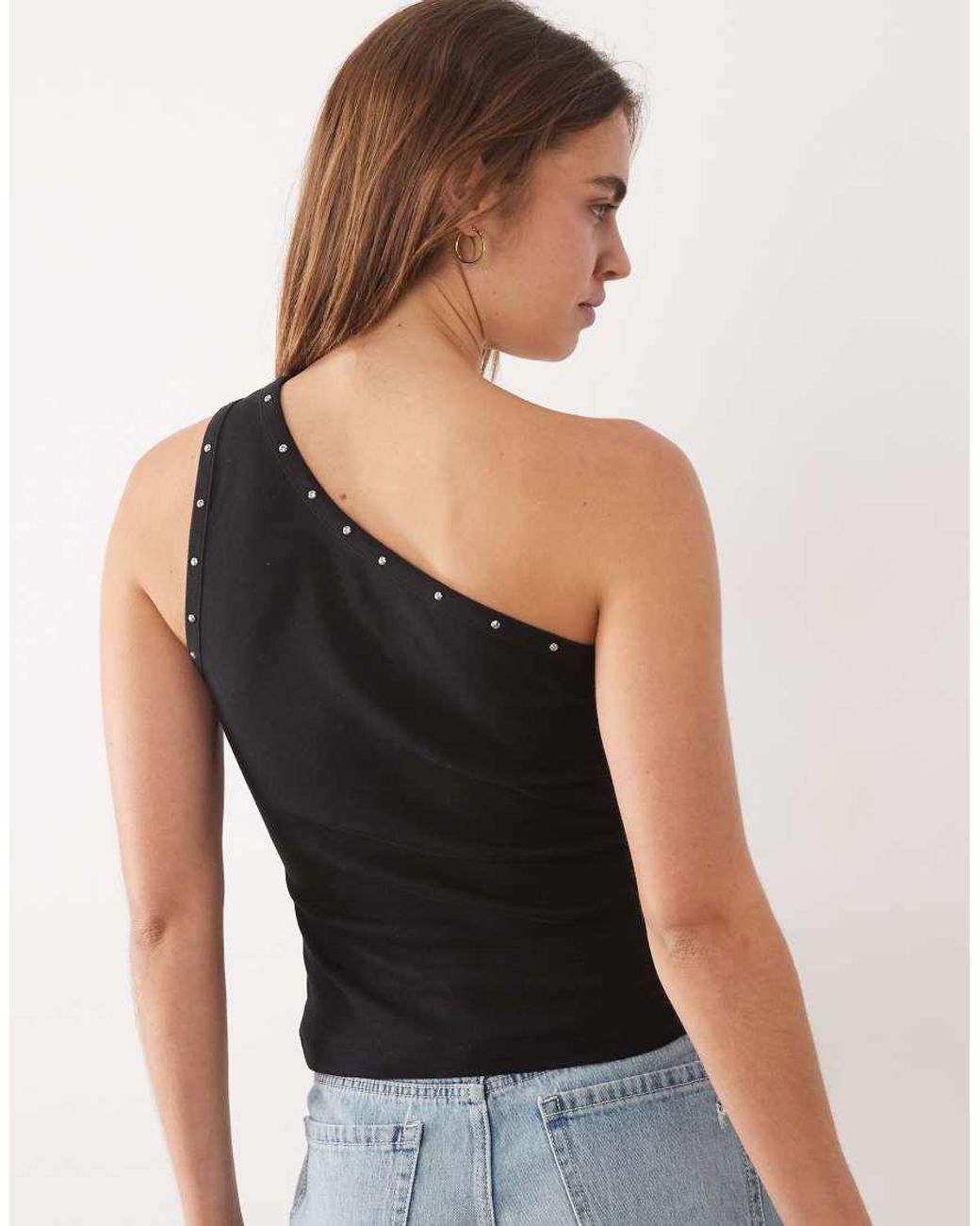 ASOS Black One Shoulder With Stud Details Top