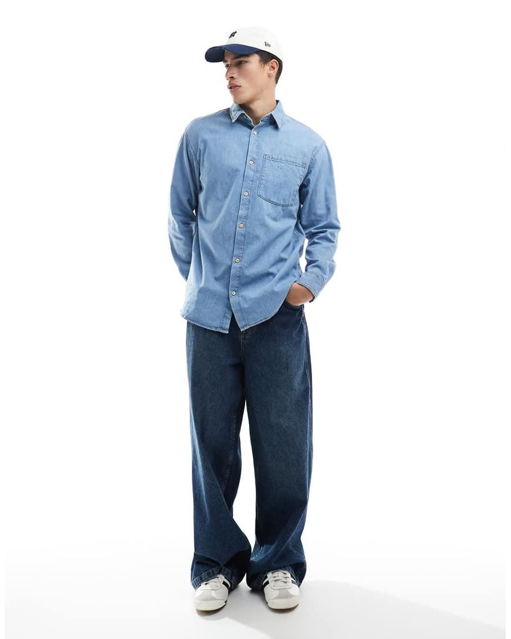 Jack & Jones Blue Long Sleeve Denim Shirt for men