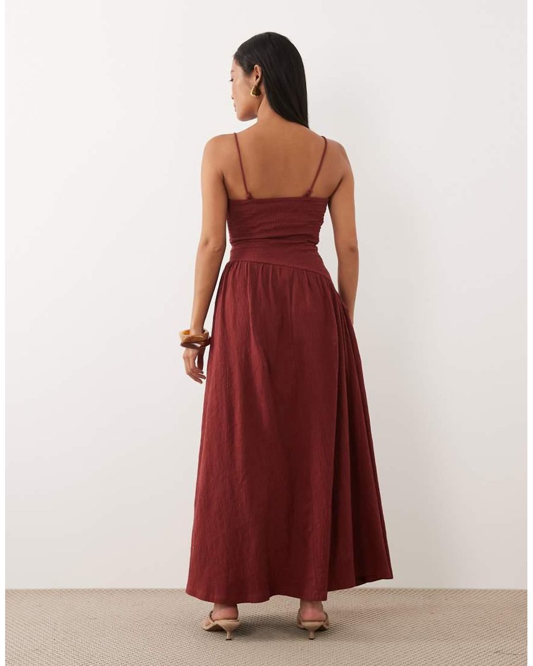 ASOS Red Asos Design Petite Crinkle Cami Tie Back Midi Dress With Asym Waist