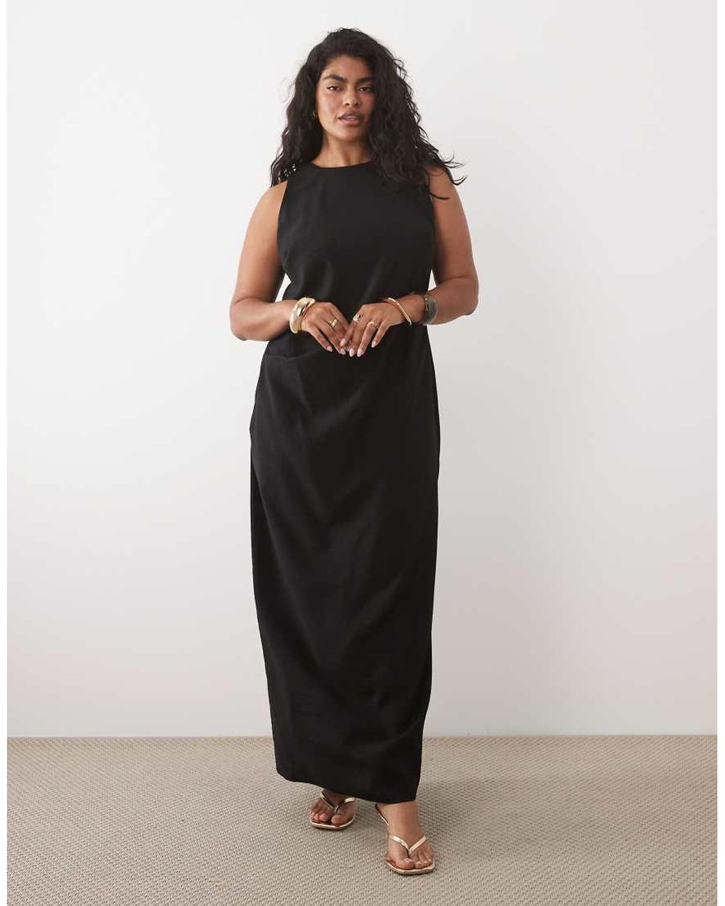 ASOS Black Asos Design Curve Racer Cupro Tuck Detail Maxi Dress