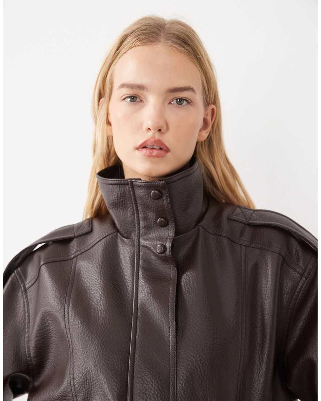 New Look Brown Oversized Funnel Neck Faux Leather Jacket