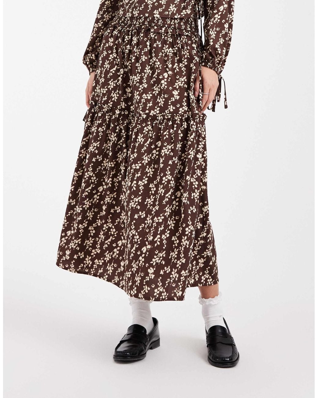 Wednesday's Girl Brown Ruffle Detail A-line Midaxi Skirt