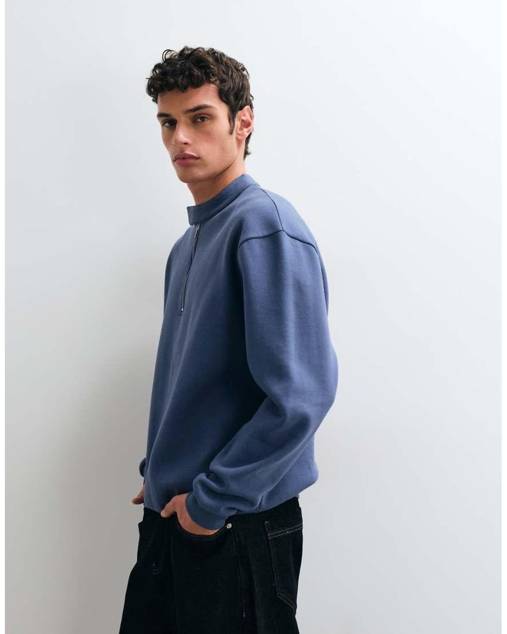 ASOS Blue Relaxed Sweatshirt With Zip And Velcro Fastening for men