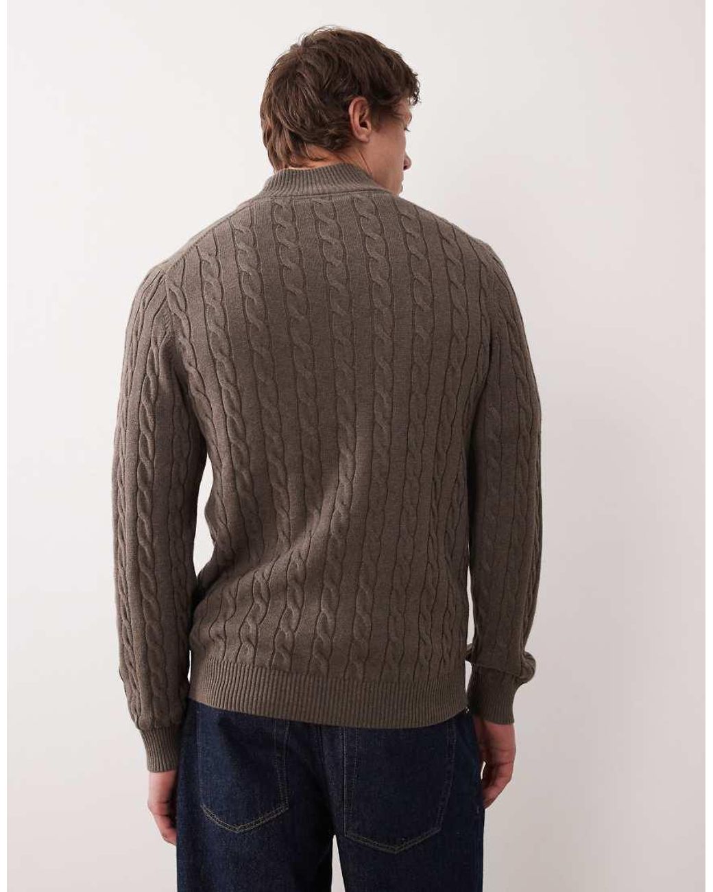 Gant Brown 100% Cotton 3/4 Zip Up Jumper for men