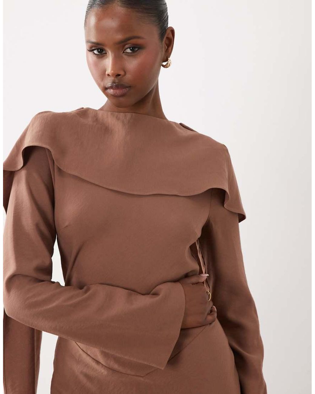 ASOS Brown Maxi Dress With Cape Scarf Detail