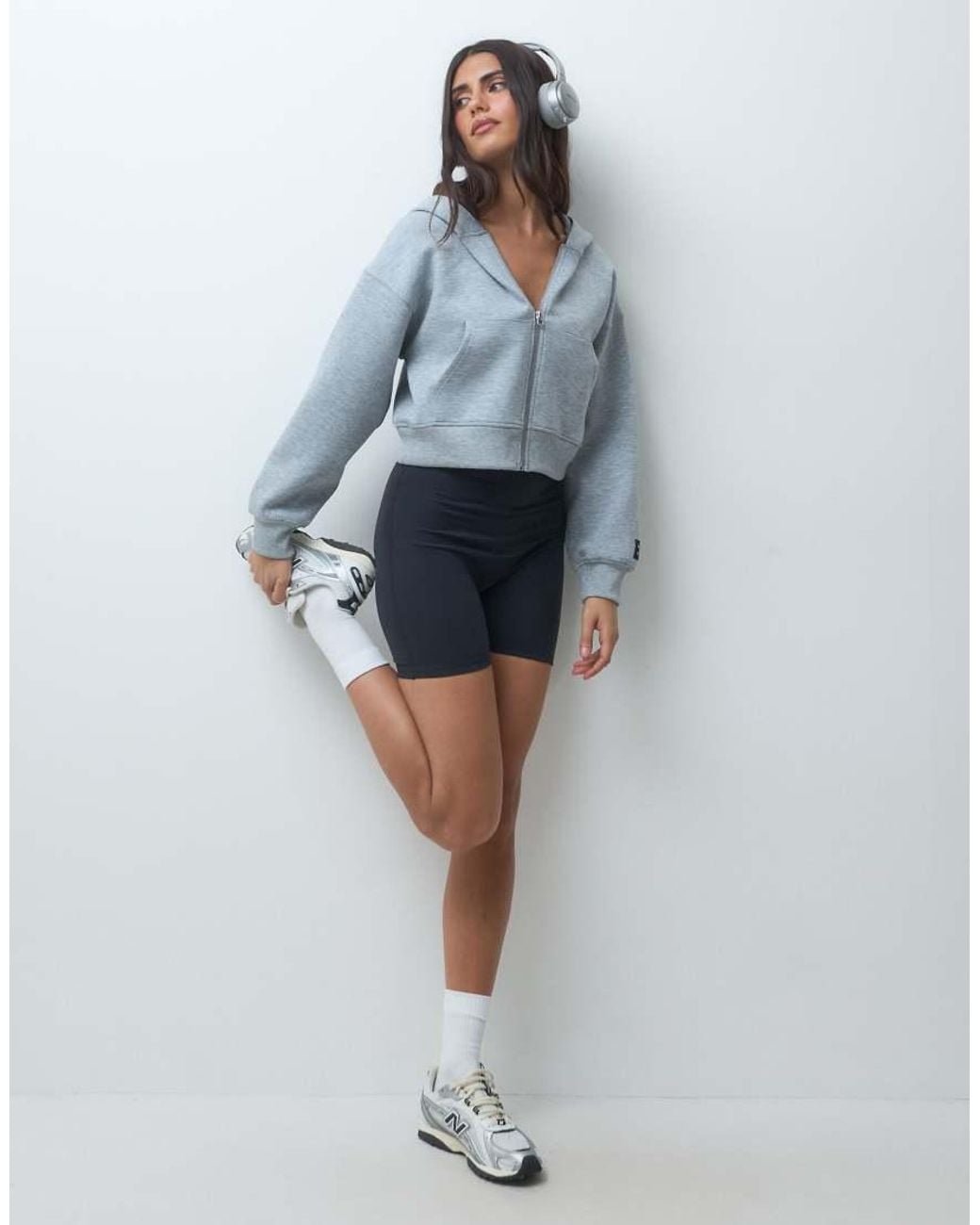 4505 Gray Performance Boxy Cocoon Fit Zip Up Hoodie