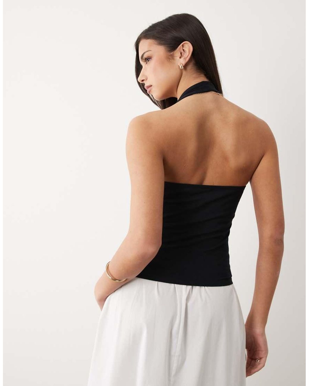 ASOS Black Cotton Plunge Halter Top
