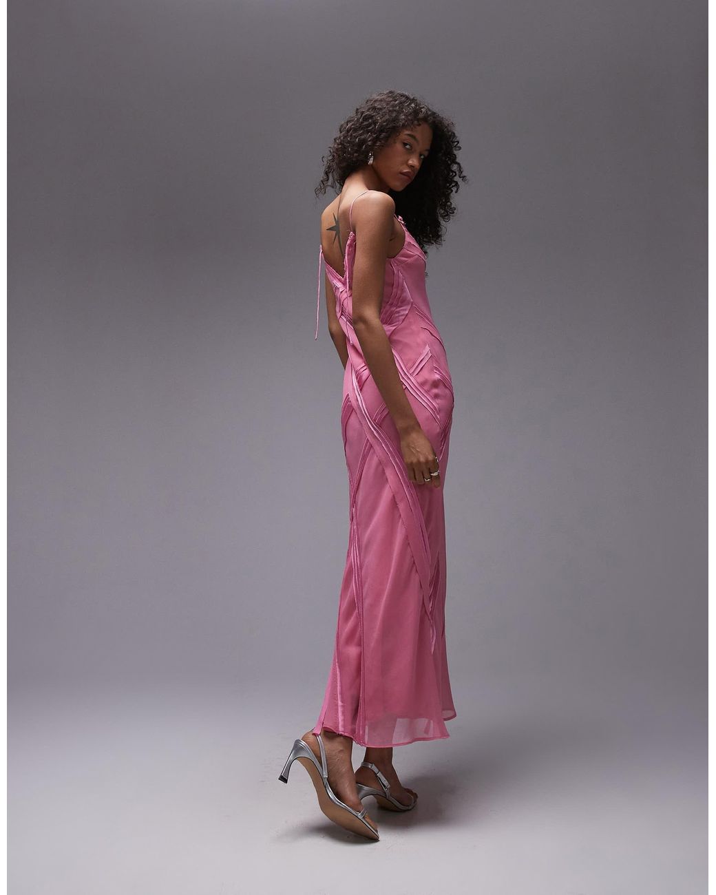 TOPSHOP Premium Raw Seam Detail Midi Slip Dress in Pink | Lyst