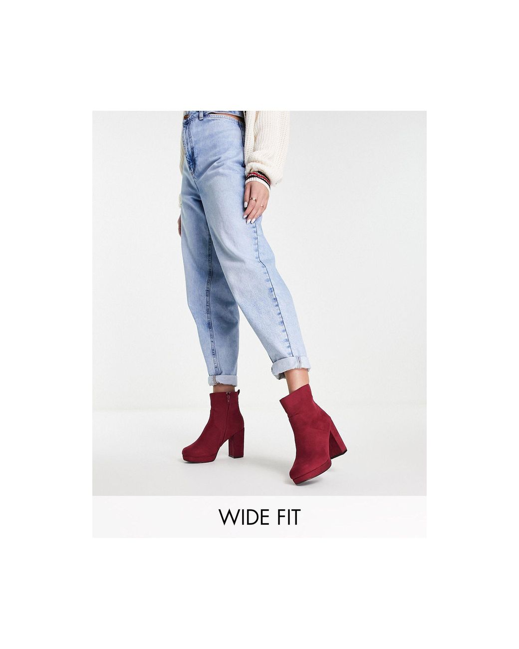 Simply Be Simply Be Extra Wide Fit Keela High Ankle Boots in Red (White