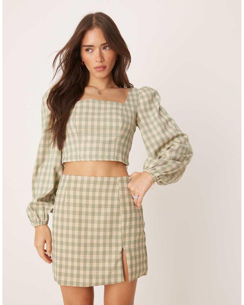 Glamorous Brown Puff Sleeve Square Neck Crop Top