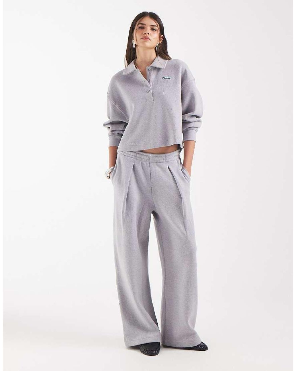 Lacoste White Loose Fit Ribbed Interlock Co-Ord Trousers