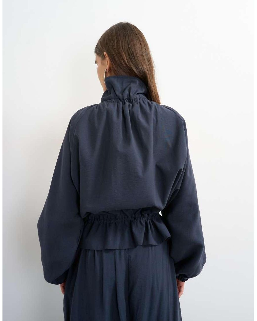 TOPSHOP Blue Co Ord Funnel Neck Jacket With Tie Waist