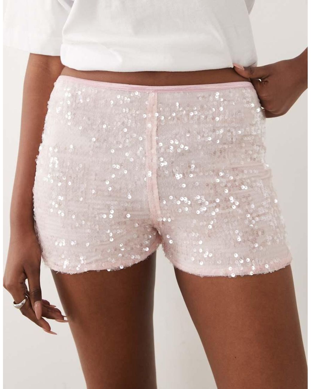 ASOS White Sheer Sequin Hotpant Shorts Co-ord