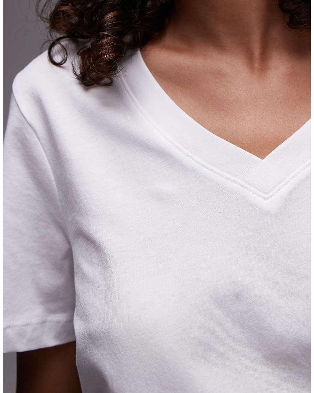 SELECTED White V Neck T-shirt With Short Sleeves