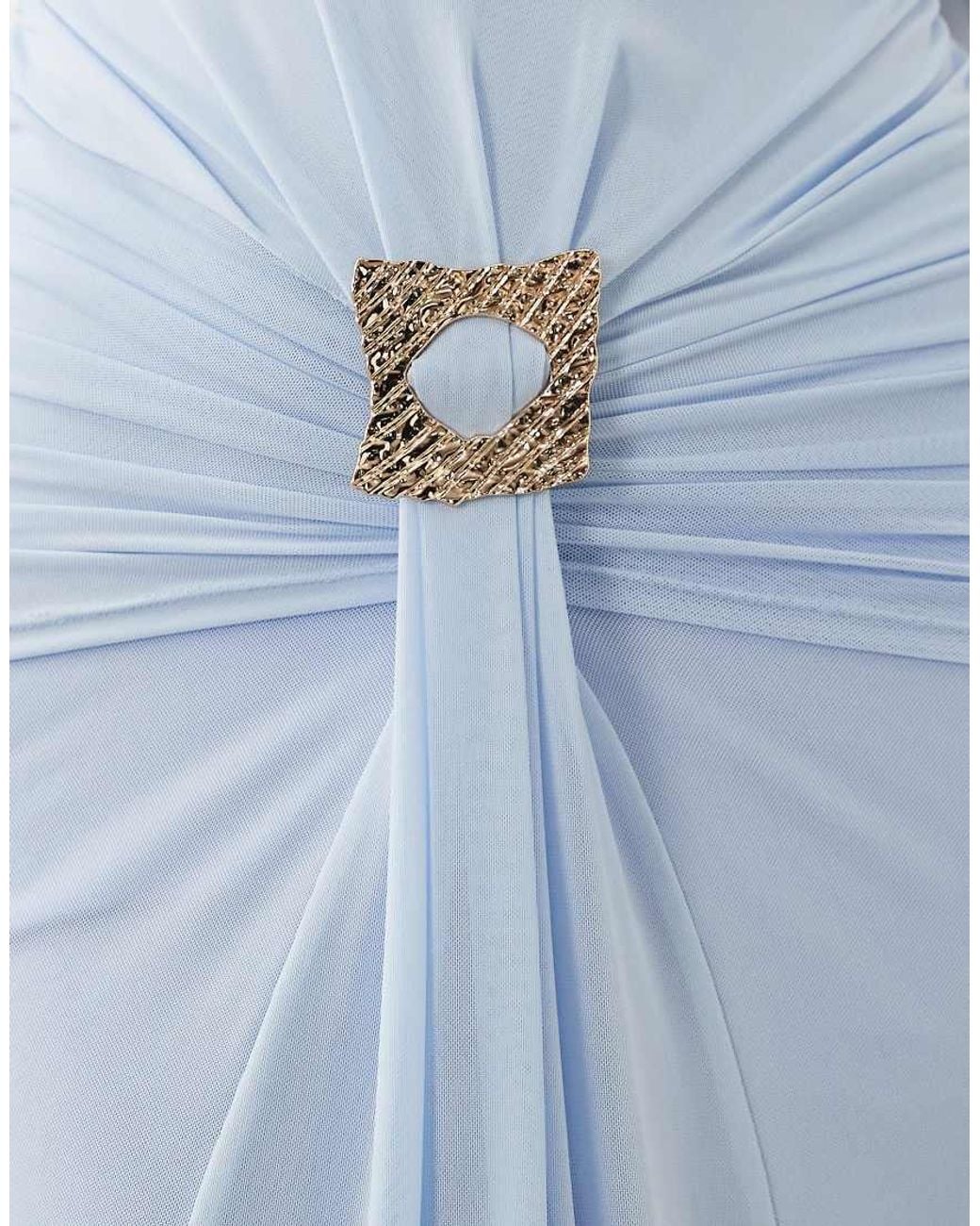 DASKA Blue Slash Neck Tie Front Trim Detail Maxi Dress