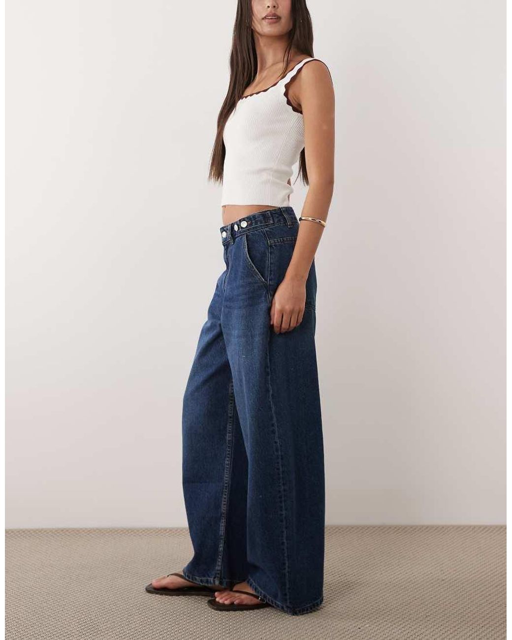 ASOS Blue Barrel Leg Jean With Adjustable Waist