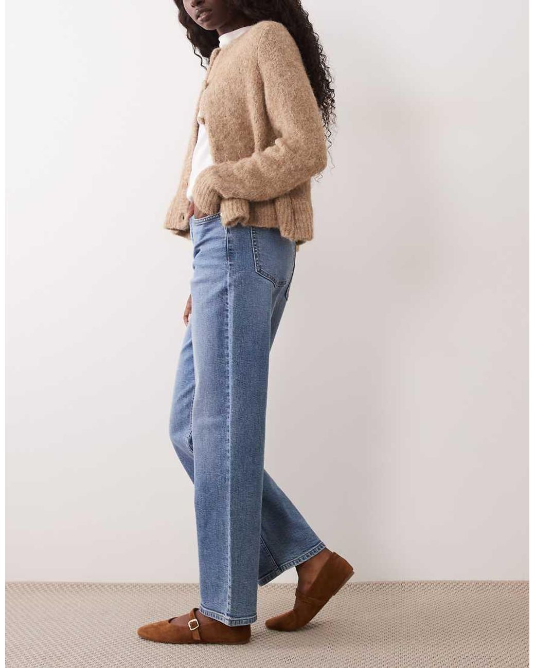 Miss Selfridge Blue Mid Rise Straight Leg Jeans
