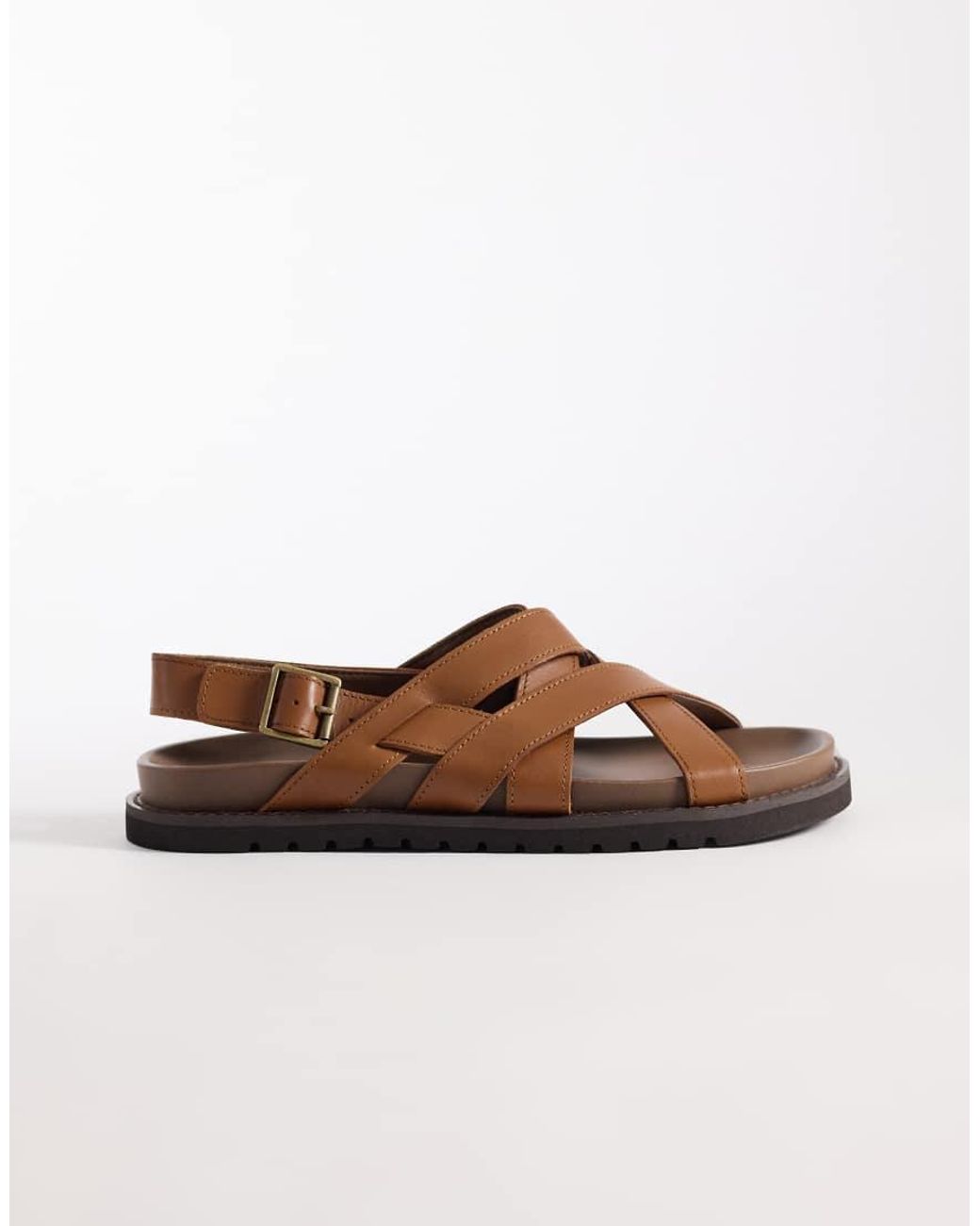 ASOS Brown Cross Over Strap Sandals With Buckle for men