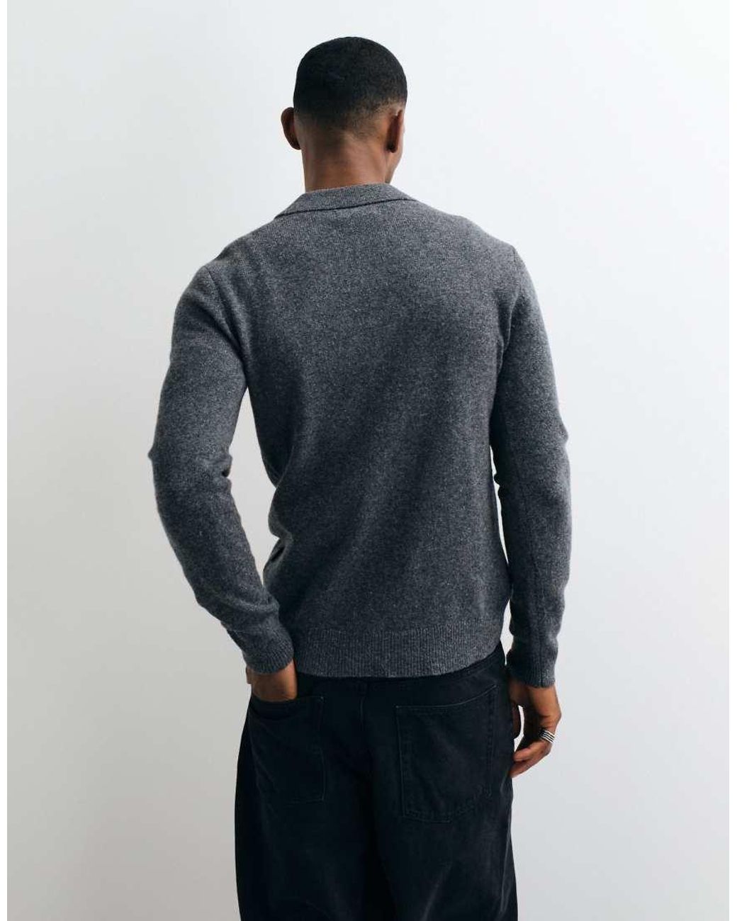 Blend Blue Knitted Collared Wool-mix Jumper for men