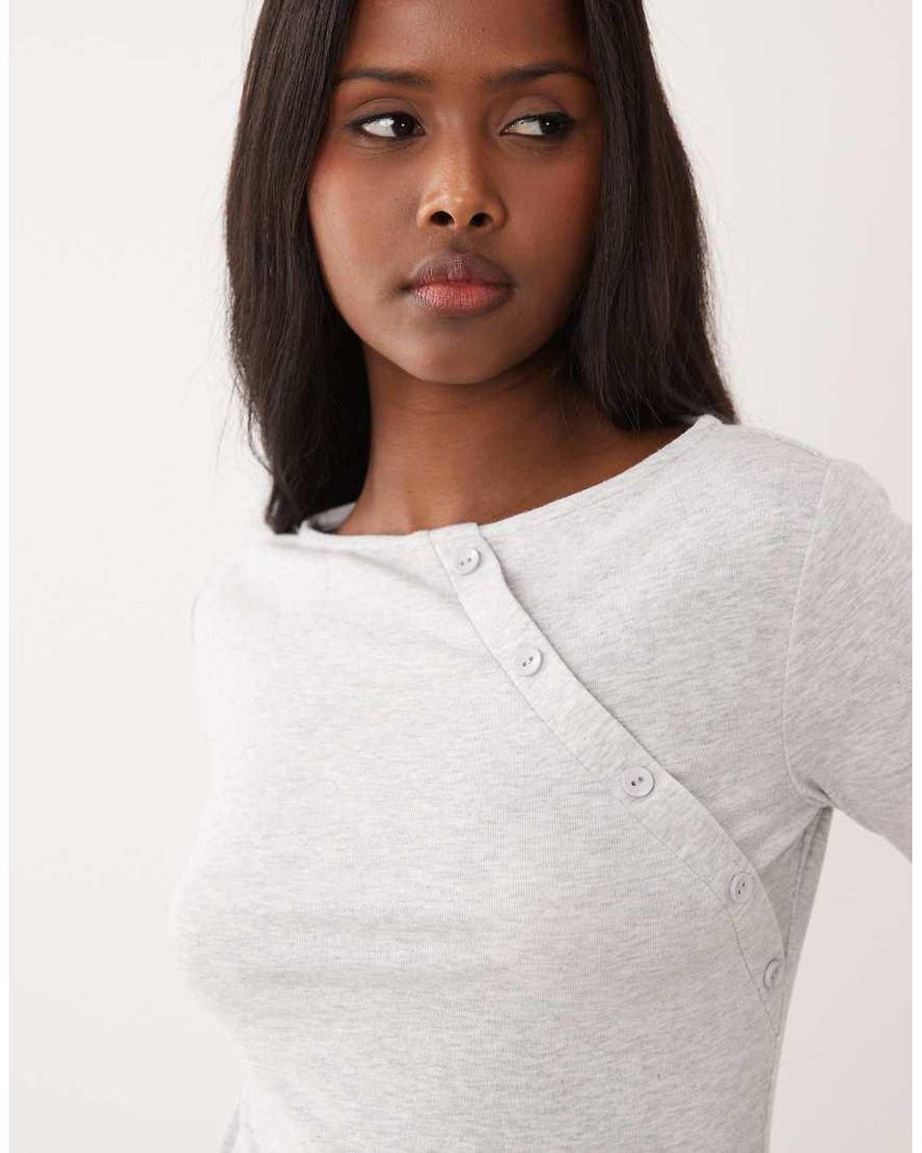 ASOS White 3/4 Sleeve Asymmetric Button Through Top